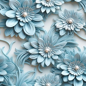 3D Cluster of Elegant Pastel Blue Flowers ATL_1311