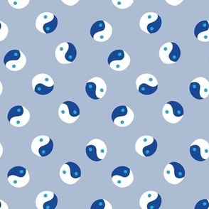 small serenity blue and navy blue freehand yin yang polka dot