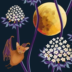 Moody Whimsigothic Bats in Boho Hydrangea Flowers at Full Moon