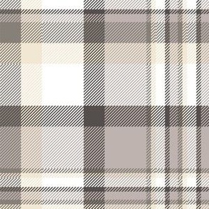 6" Plaid in taupe, cream and white