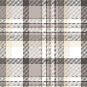 12" Plaid in taupe, cream and white