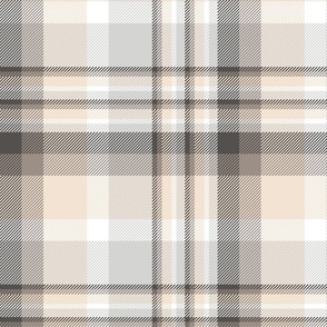 12" Plaid in beige, grey, white, taupe and brown