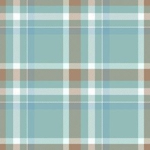 6" Plaid in dusty robin egg blue, soft brown and white