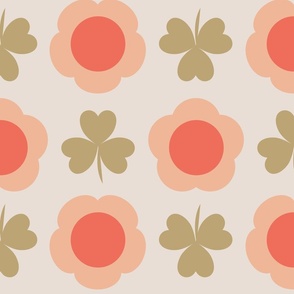 (Jumbo) Daisy and clover mcm foulard - coral and lichen green