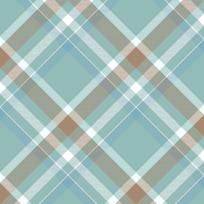 12" Plaid in dusty robin egg blue, soft brown and white - diagonal