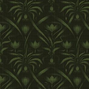 (M) Boho Gothic Crocus Garden / deep dark green / 10.50in x 10.50in medium scale