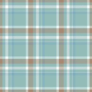 12" Plaid in dusty robin egg blue, soft brown and white