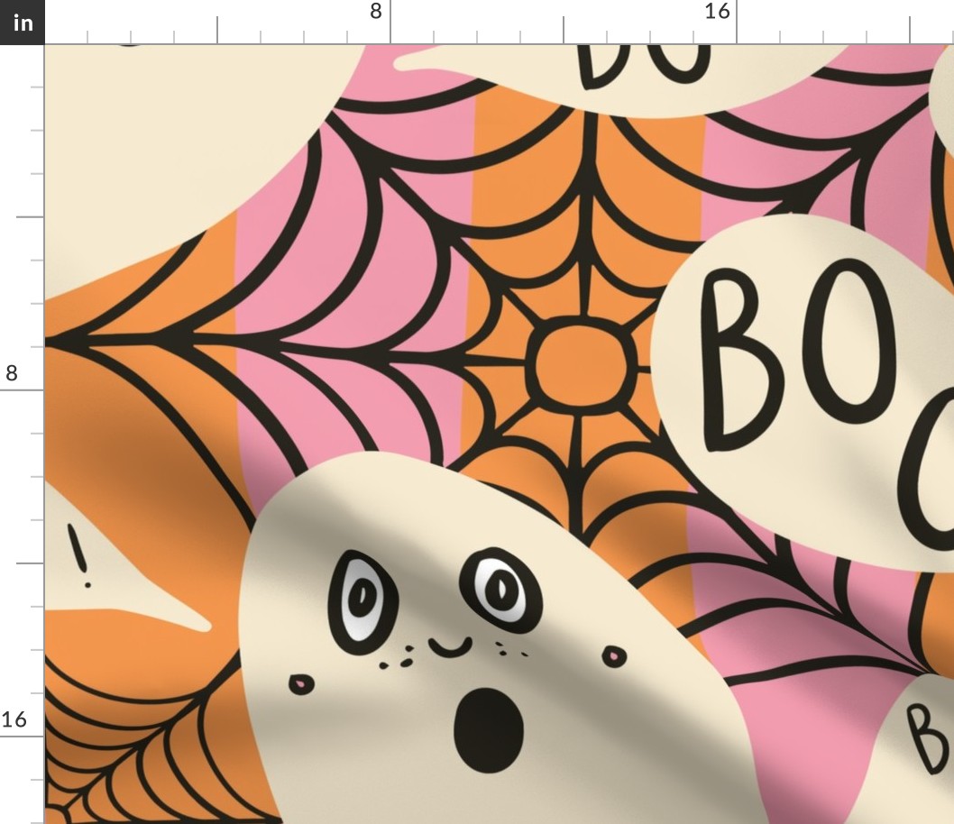 Whimsigothic-ghosts-with-boo-speech-bubbles-on-pink-orange-vertial-stripes-with-cobwebs-XL-jumbo_new