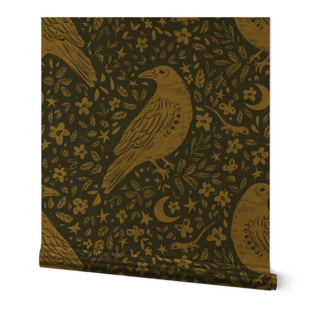 Mystic gothic Crow _ bohemian  Monochrome Woodland color palette _ medium scale