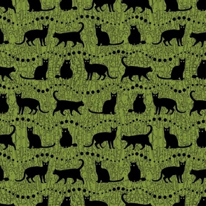 Black Cats on Green Background   