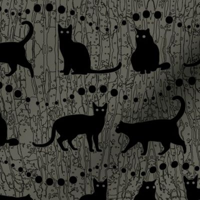 Black Cats on Grey Background   