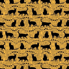 Black Cats on Yellow Background