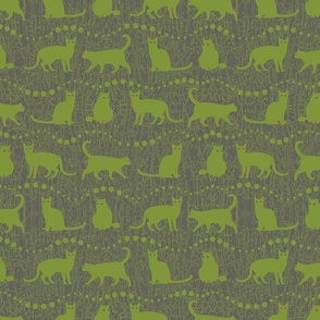 Green Cats on Grey Background   