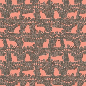 Pink Cats on Grey Background  