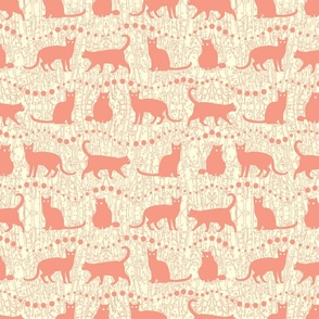 Pink Cats on White Background   