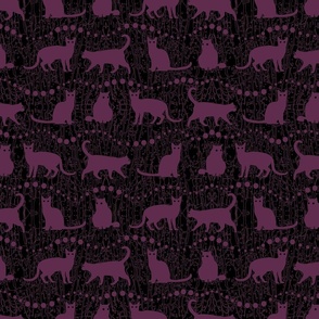 Purple Cats on Black Background
