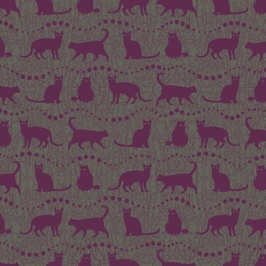 Purple Cats on Grey Background   
