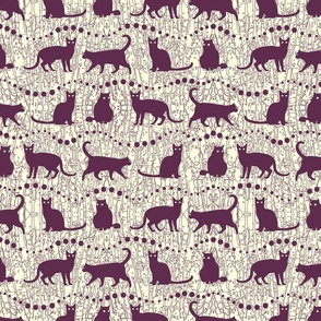Purple Cats on White Background   