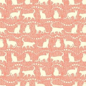 White Cats on Pink Background    