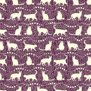 White Cats on Purple Background   