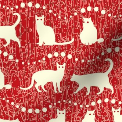 White Cats on Red Background   