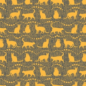 Yellow Cats on Grey Background
