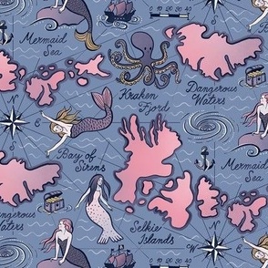 Mythical Mermaid Selkie Siren Sea Map / Small Scale