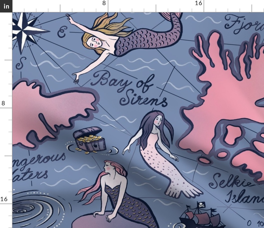 Mythical Mermaid Selkie Siren Sea Map / Large Scale