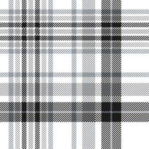6" Plaid in black, white and grey