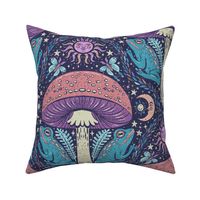 Whimsigothic Toadstool Moon Frog Forest Damask - Magical Moonlight