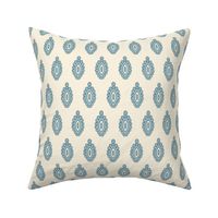 Large - Ornamental fish - admiral blue and tidewater blue on ivory white - simple pattern inspired by indian block print fabrics 