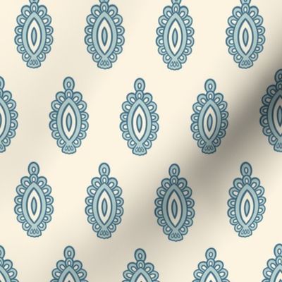 Large - Ornamental fish - admiral blue and tidewater blue on ivory white - simple pattern inspired by indian block print fabrics 