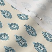 Medium - Ornamental fish - admiral blue and tidewater blue on ivory white - simple pattern inspired by indian block print fabrics 