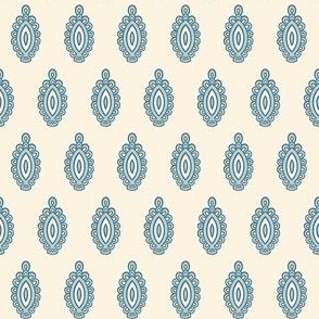 Medium - Ornamental fish - admiral blue and tidewater blue on ivory white - simple pattern inspired by indian block print fabrics 