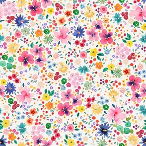 Ditsy floral Spring party confetti floral - Tween Spirit Floral - Colorful rainbow floral White - Medium