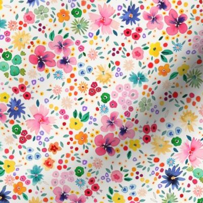 Ditsy floral Spring party confetti floral - Tween Spirit Floral - Colorful rainbow floral White - Small