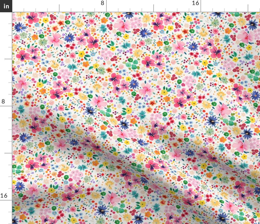 Ditsy floral Spring party confetti floral - Tween Spirit Floral - Colorful rainbow floral White - Small