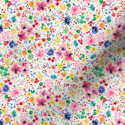 Ditsy floral Spring party confetti floral - Tween Spirit Floral - Colorful rainbow floral Navy - Micro