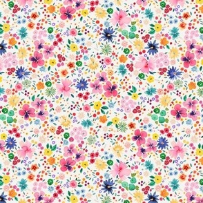 Ditsy floral Spring party confetti floral - Tween Spirit Floral - Colorful rainbow floral Navy - Micro