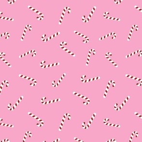 Christmas Candy canes tossed on bubblegum pink 6x6 medium 