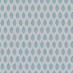 Small - Ornamental fish - admiral blue and tidewater blue on Ash gray grey - simple pattern inspired by indian block print fabrics 