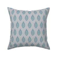 Large - Ornamental fish - admiral blue and tidewater blue on Ash gray grey - simple pattern inspired by indian block print fabrics 