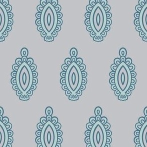 Large - Ornamental fish - admiral blue and tidewater blue on Ash gray grey - simple pattern inspired by indian block print fabrics 