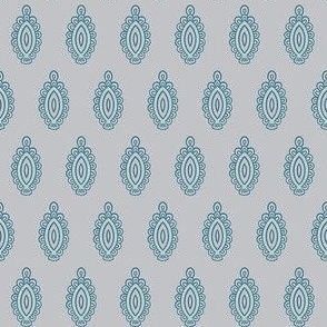 Medium - Ornamental fish - admiral blue and tidewater blue on Ash gray grey - simple pattern inspired by indian block print fabrics 
