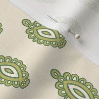 Large - Ornamental fish - Seaweed green and dill green on ivory white - simple pattern inspired by indian block print fabrics 