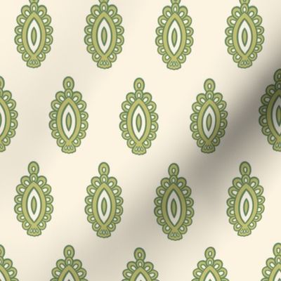 Large - Ornamental fish - Seaweed green and dill green on ivory white - simple pattern inspired by indian block print fabrics 