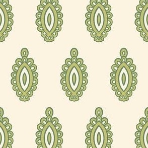 Large - Ornamental fish - Seaweed green and dill green on ivory white - simple pattern inspired by indian block print fabrics 