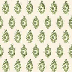 Medium - Ornamental fish - Seaweed green and dill green on ivory white - simple pattern inspired by indian block print fabrics 