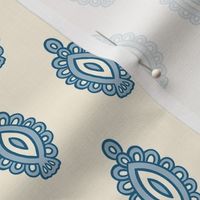 Large - Ornamental fish - Blue gray grey and darker blue gray on ivory white - simple pattern inspired by indian block print fabrics 