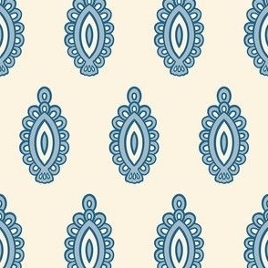 Large - Ornamental fish - Blue gray grey and darker blue gray on ivory white - simple pattern inspired by indian block print fabrics 
